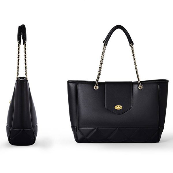 Elegant PU Leather Ladies Handbag Metal Chain Tote Bag