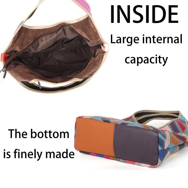 Genuine Leather Colourful hand-paneled shoulder tote bag