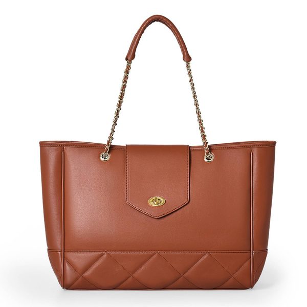 Elegant PU Leather Ladies Handbag Metal Chain Tote Bag