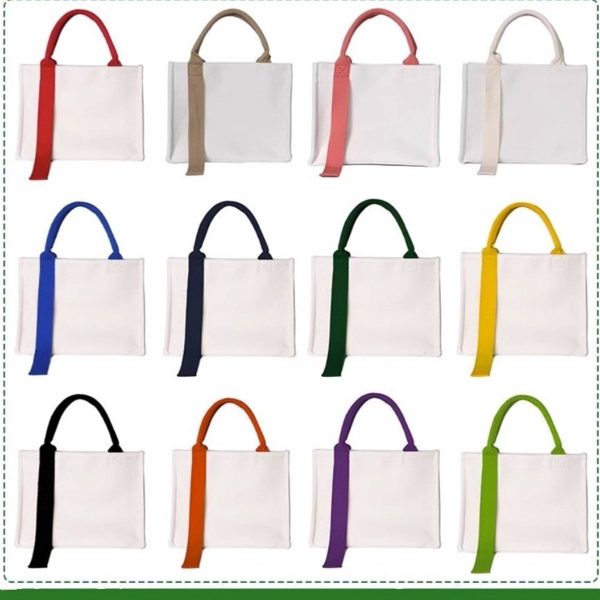 Canvas Reusable Crossbody Shopping Tote Bag with Ribbon