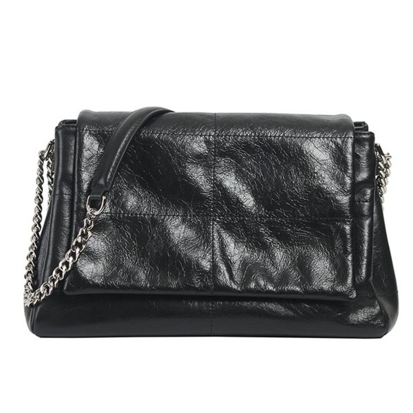 Genuine Leather Shoulder Tote bag with Hardware Chain