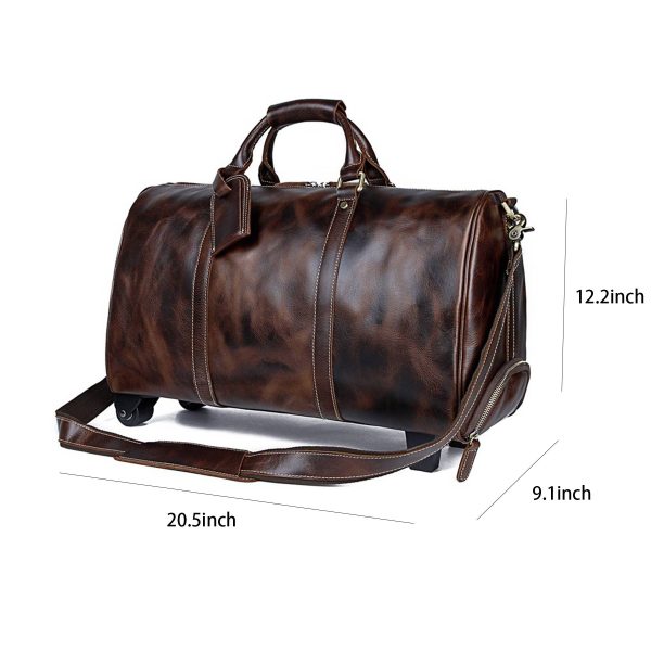 Large Leather Travel Duffel Bag with 2-rolling Spinner Wheel