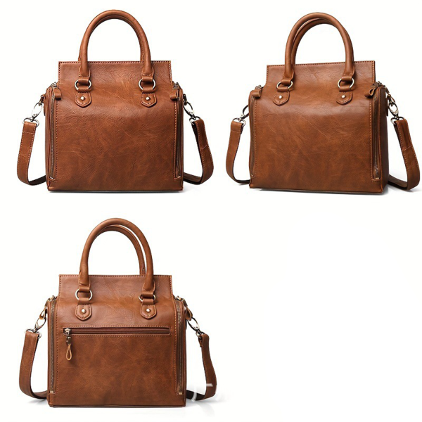 PU Leather Detachable Shoulder Strap Tote Bag