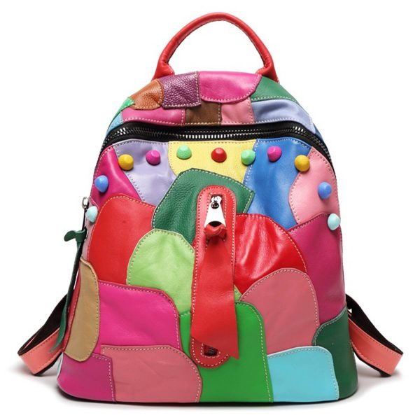 Genuine Leather Large capacity paneled backpack for women