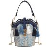 Jute Straw Cylindrical Shell Bucket Tote Crossbody Bag