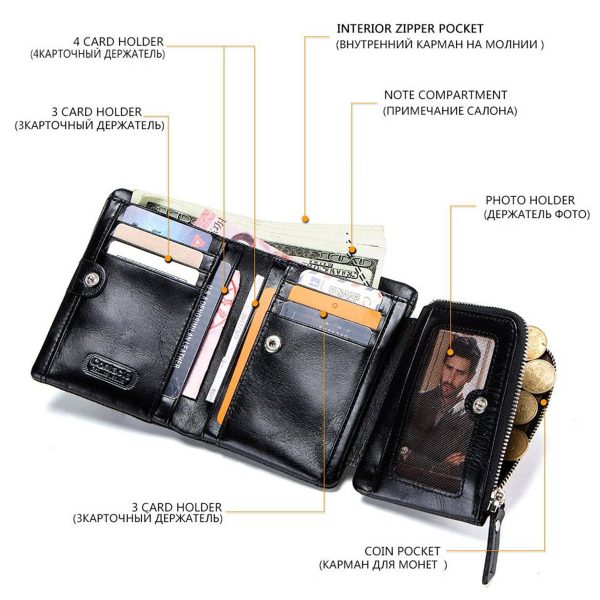 Genuine Leather Waterproof Large capacity three fold wallet