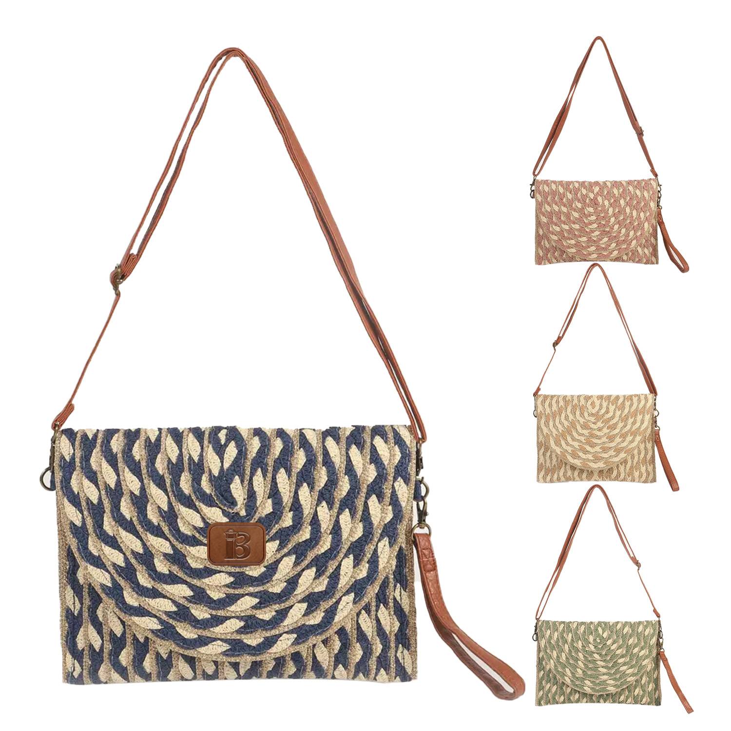 Natural Straw Bag Hand Woven Round Handle Handbags Retro