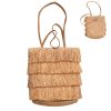 Jute straw fringed cross-body bag