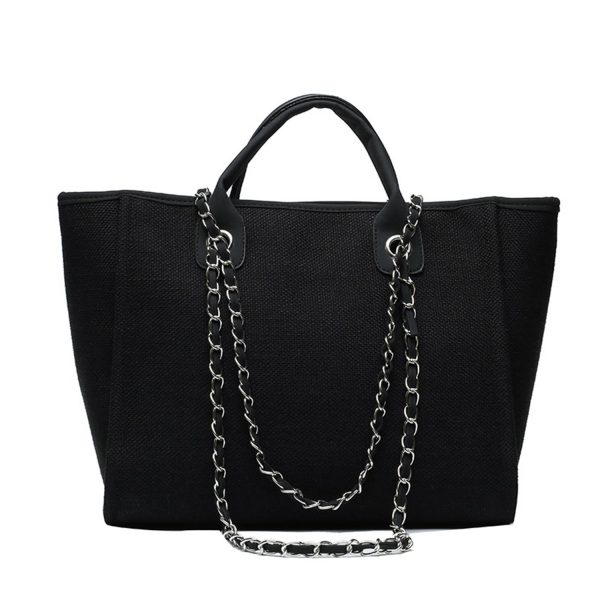 Canvas Tote Bag Large Capacity Solid Color Chain