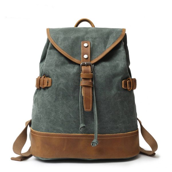Genuine Canvas Leather Vintage Waterproof Backpack Daypack
