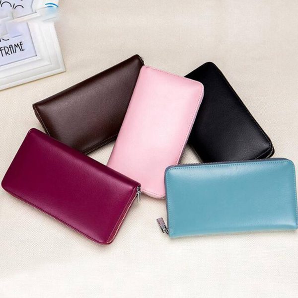 RFID Zip Genuine Leather Wallet