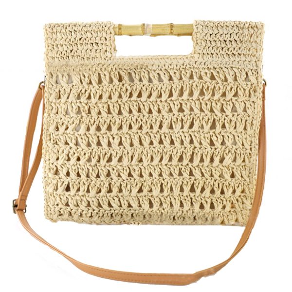 Jute Straw Beach Bamboo Top Handle Handbag Crossbody Bag