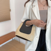 Retro color-blocking spliced straw bag