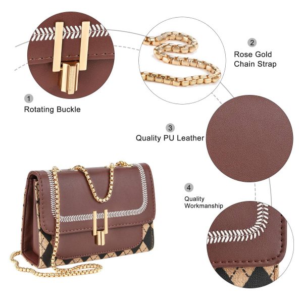 Pu Trendy Crossbody Bags with Chain Strap women Brown