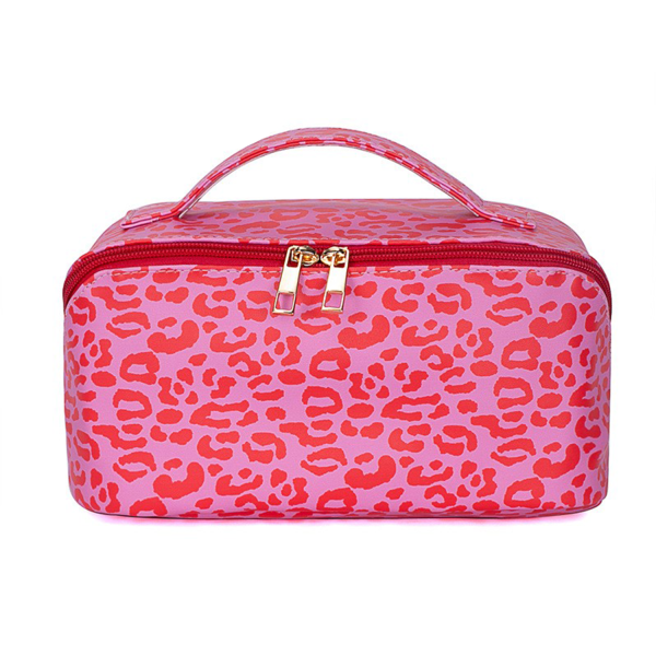 Pu Leather Retro Portable Leopard Storage Cosmetic Bag