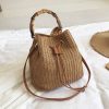 Jute Crossbody Bag Bucket Handbags With Bamboo Handle