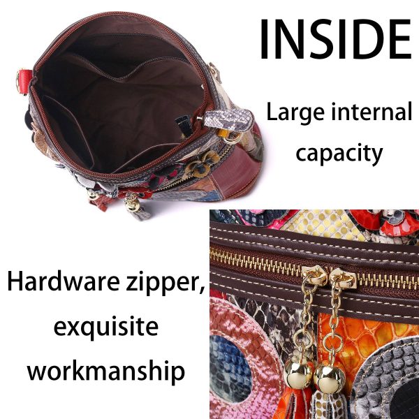 Genuine Leather Contrasting hand-fringed floral paneling bag