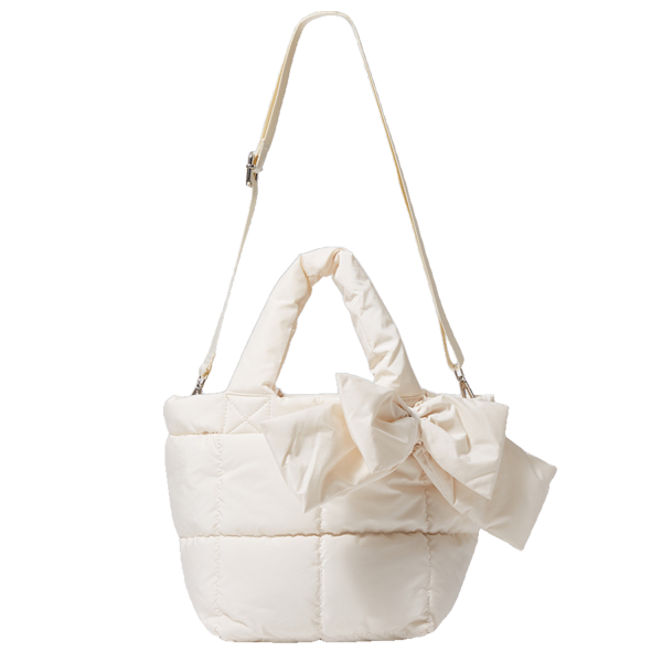 Female Simple Soft Down Bowknot Handbag Tote Bag