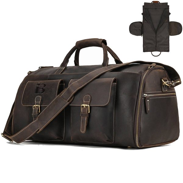 Genuine Leather Hanging Suitcase Suit Business Duffle Bag