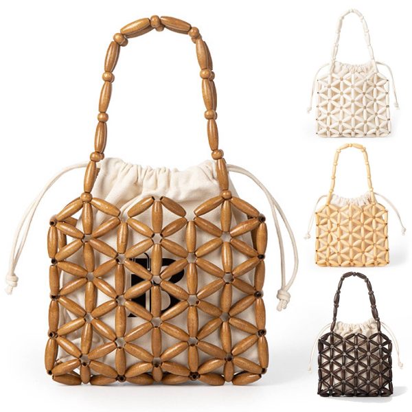 Wooden Tote Bag with a canvas drawstring pocket inside