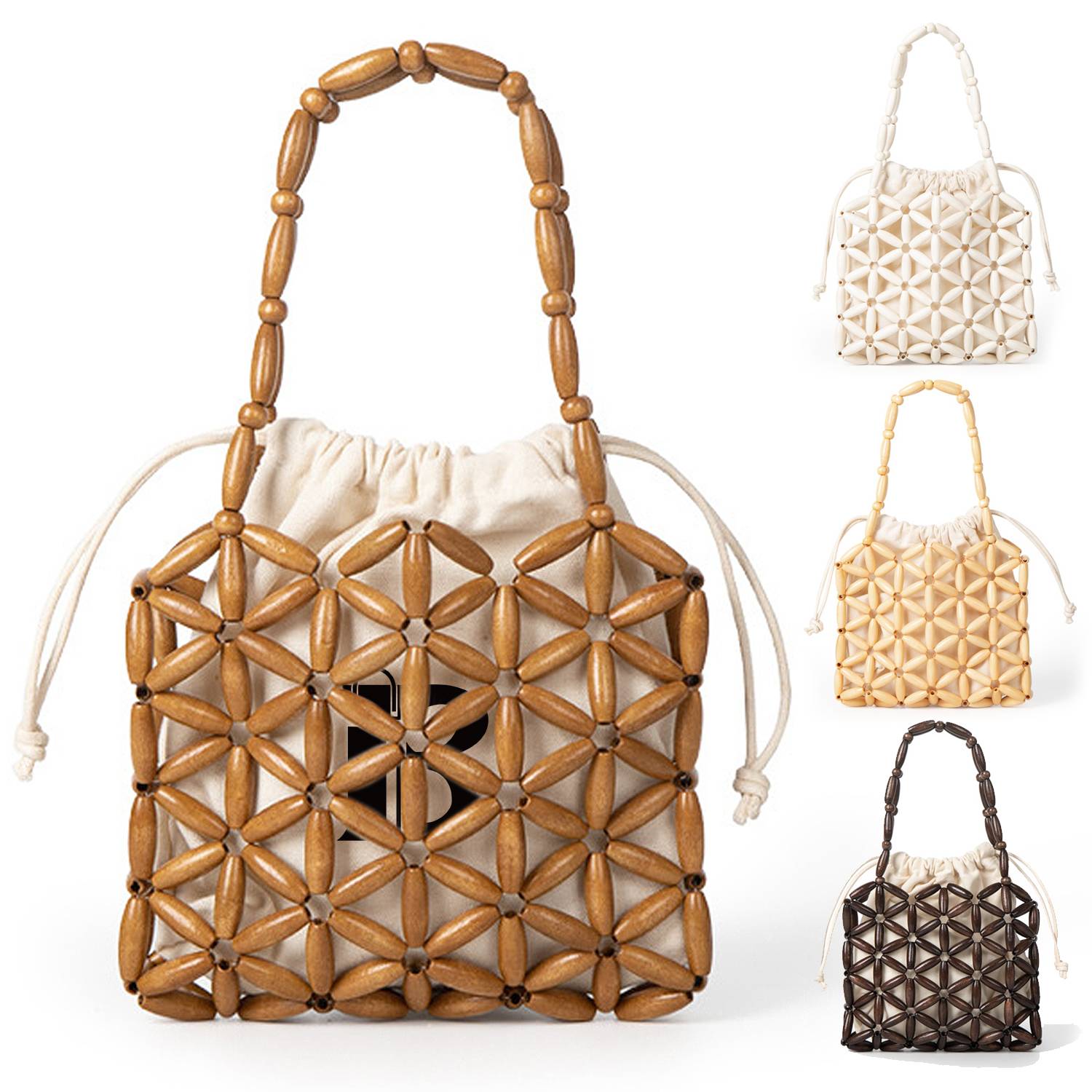 Wooden Tote Bag with a canvas drawstring pocket inside