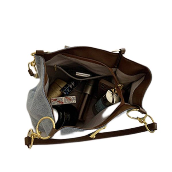 Large capacity denim fabric bag with metal chain