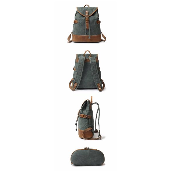 Genuine Canvas Leather Vintage Waterproof Backpack Daypack