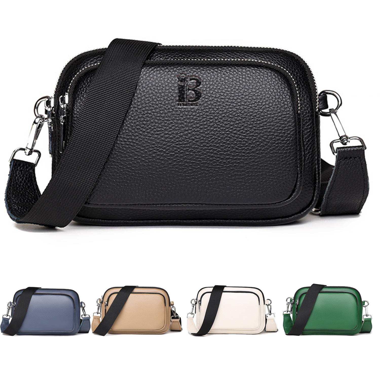 Real Leather Double layer pockets Crossbody Bag