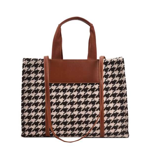Canvas Tote Bag Black and White Grid Large Capacity