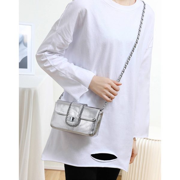 Genuine Leather cross-body metal chain messenger bag