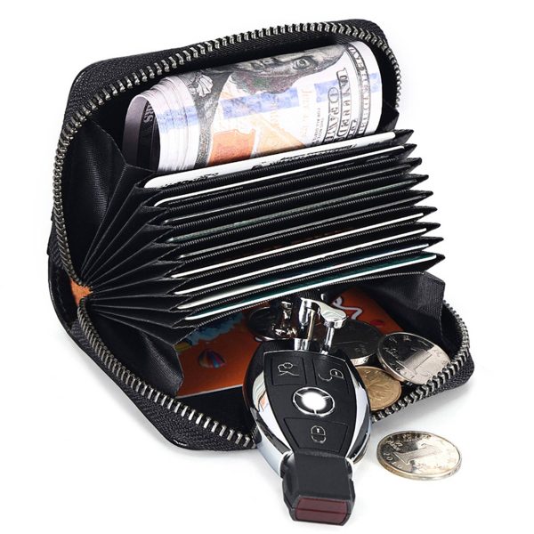 Genuine Leather Multi Card Organizer Wallet with Zipper
