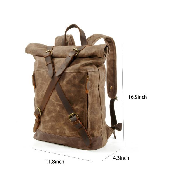 Vintage Canvas Leather Roll On Laptop Backpack Waterproof