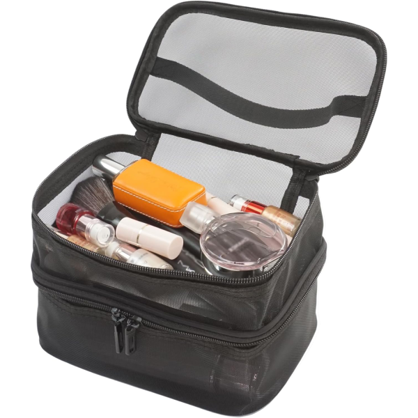 Large Capacity Portable Double Layer Mesh Cosmetics Bag