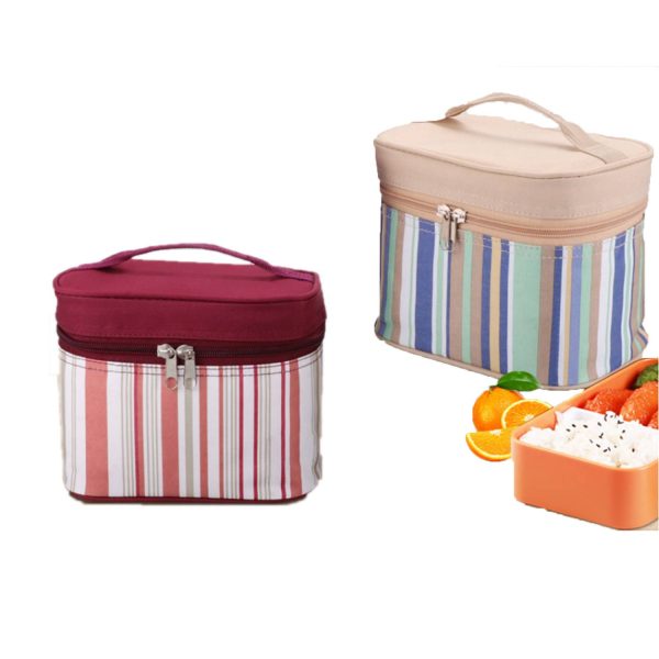 Portable Striped Insulated Lunch Bag
