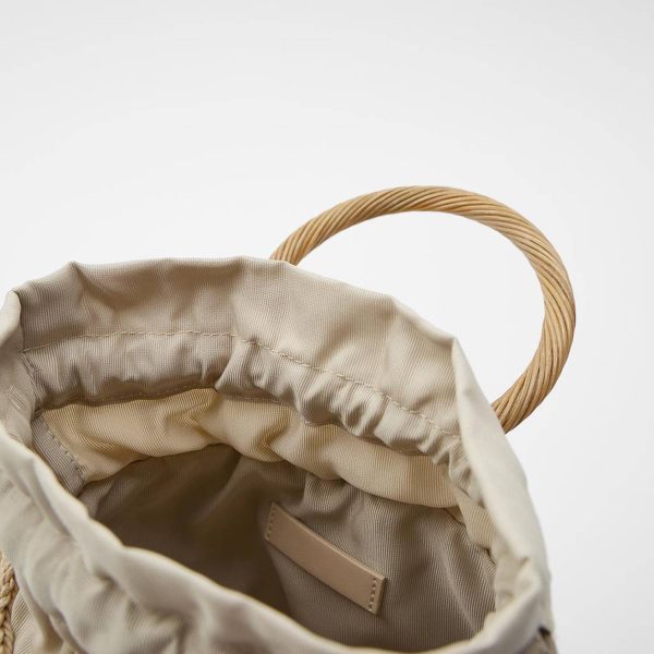 Women Woven Pearl Flower Bucket Tote Bag