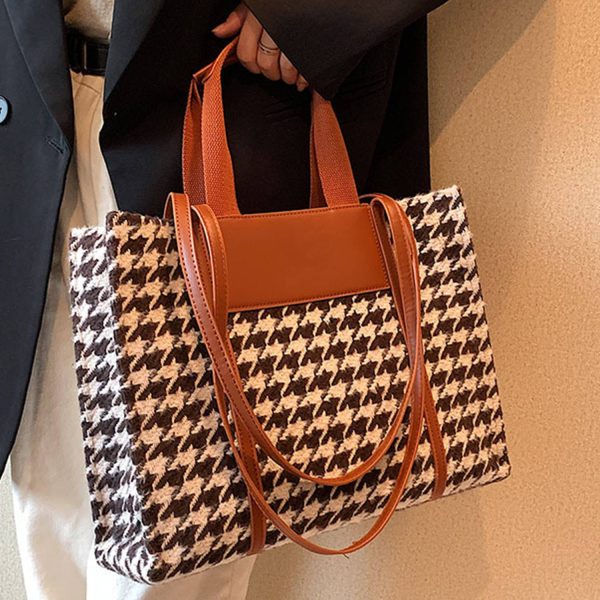 Canvas Tote Bag Black and White Grid Large Capacity