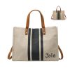 Woven Label Straw Tote Bag With Leather Belt