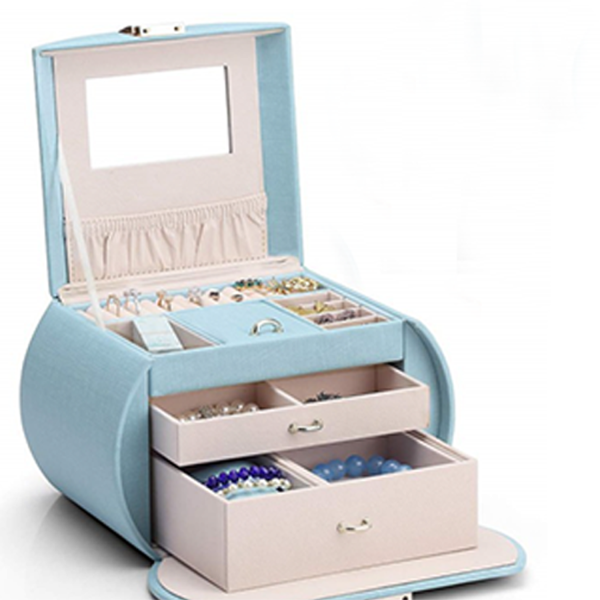 Portable Leather Jewelry Storage Box with Lock and Handle