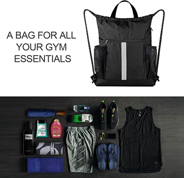Drawstring Backpack With Shoe Compartment and Water Bottle