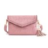 Women's PU Leather Envelope Purse Messanger Bag With Tassels