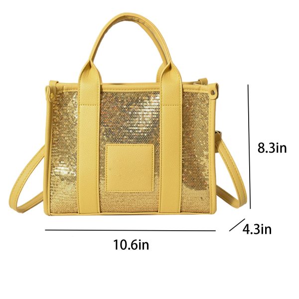 PU Leather Crossbody Bag Sequins Clash Color Tote