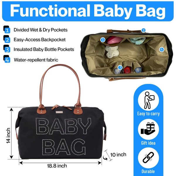 Polyester Baby Diaper Hospital Tote Duffel bag black