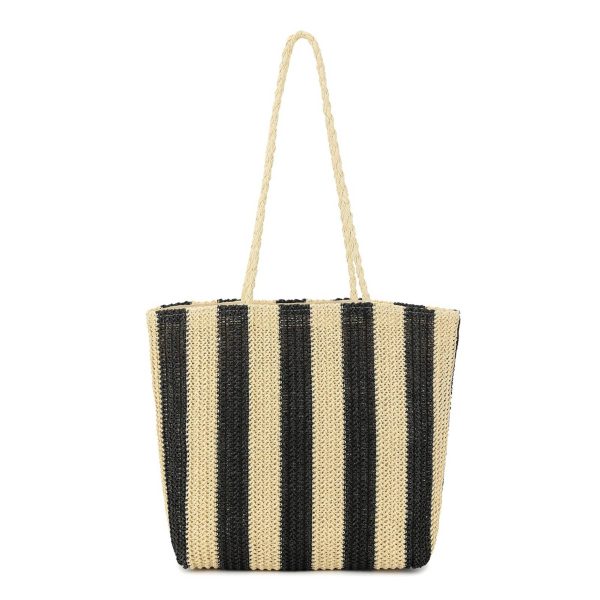 Women Beach Straw Striped Tote Bag