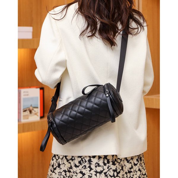 Real Leather Cylinder Crossbody Shoulder Bag