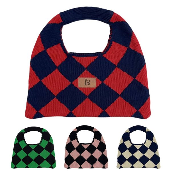 Polyester checked knit tote bag