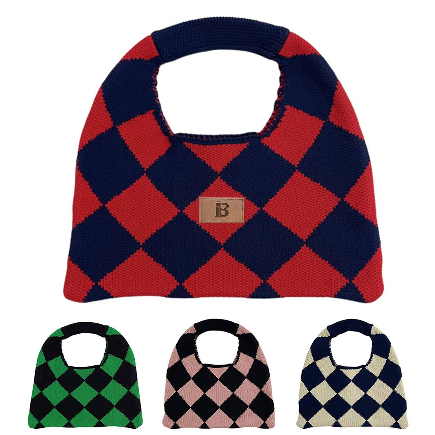 Polyester checked knit tote bag