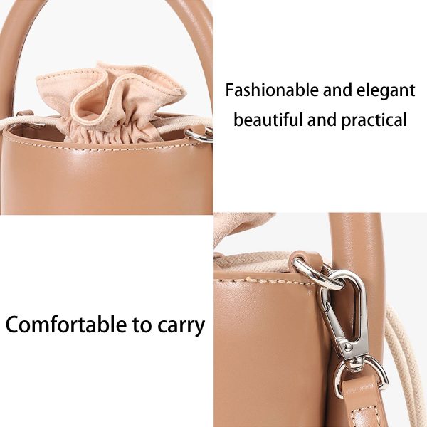 Genuine Leather Cylinder bucket cross-body Drawstring bag