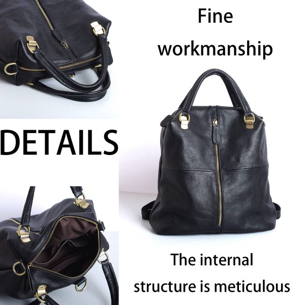 Genuine Leather Large capacity black backpack