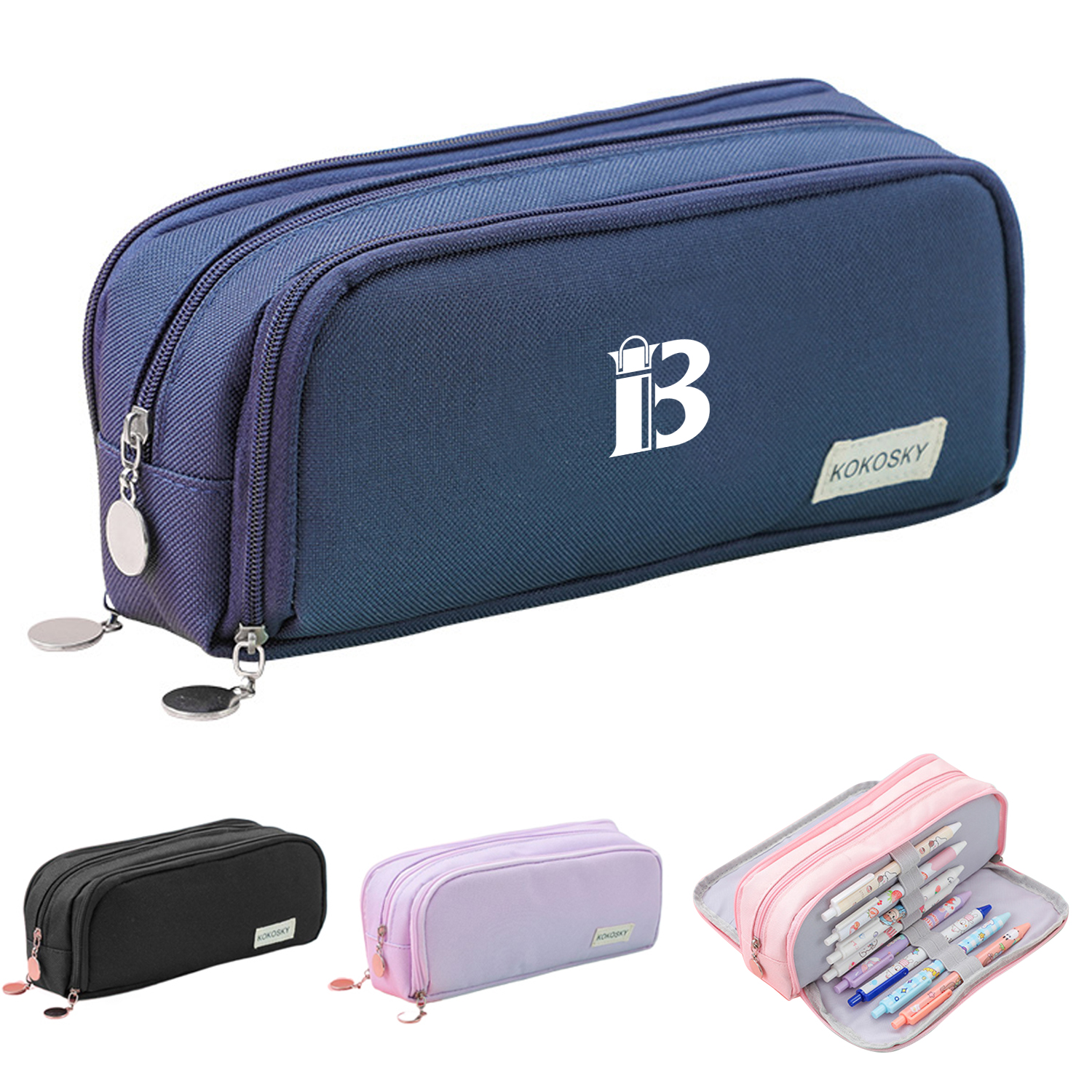 Large Capacity Pencil Case 3 Compartment Pouch