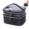 PU Leather Black Double Layer Cosmetic Bag